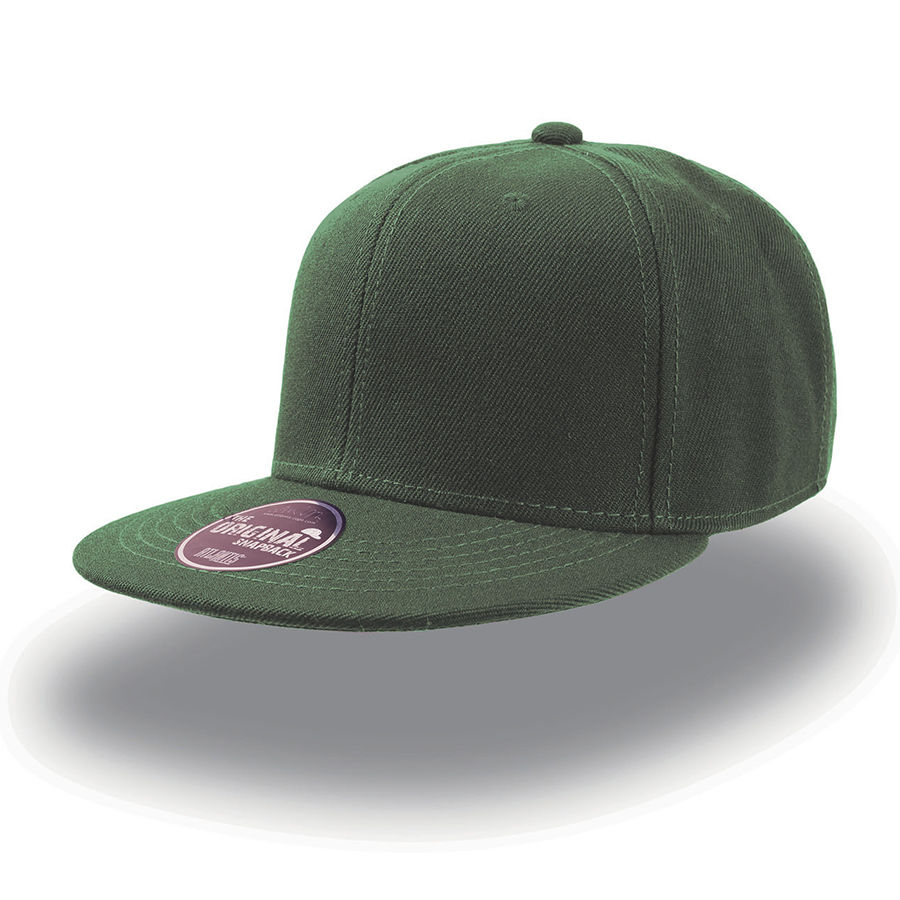 Бейсболка "SNAP BACK" 6 клиньев, плоский козырек, пластиковая застежка пвх, зеленый, 100% акрил, 400 г/м2