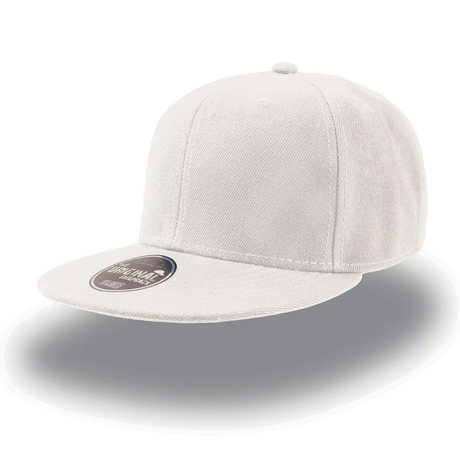 Бейсболка "SNAP BACK" 6 клиньев, плоский козырек, пластиковая застежка пвх, белый, 100% акрил, 400 г/м2