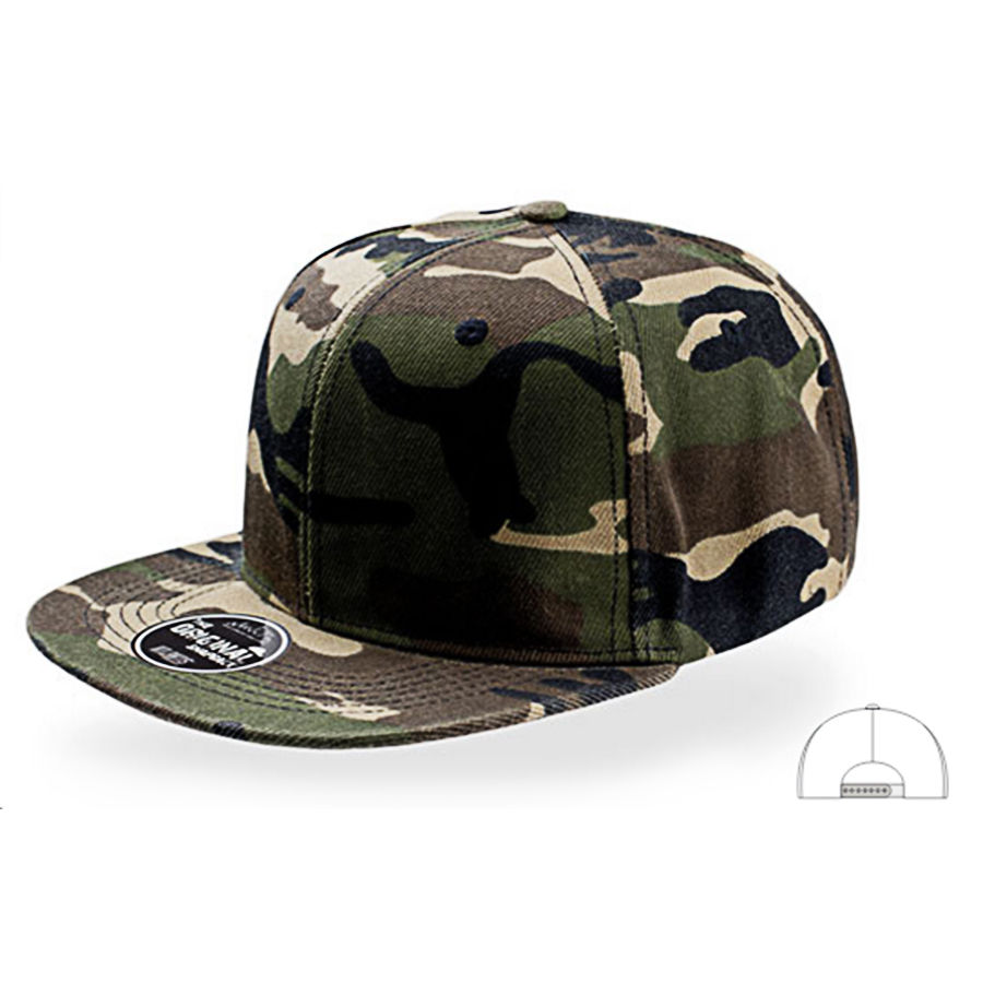 Бейсболка "SNAP BACK" 6 клиньев, плоский козырек, пластиковая застежка пвх, камуфляж, 100% акрил, 400 г/м2