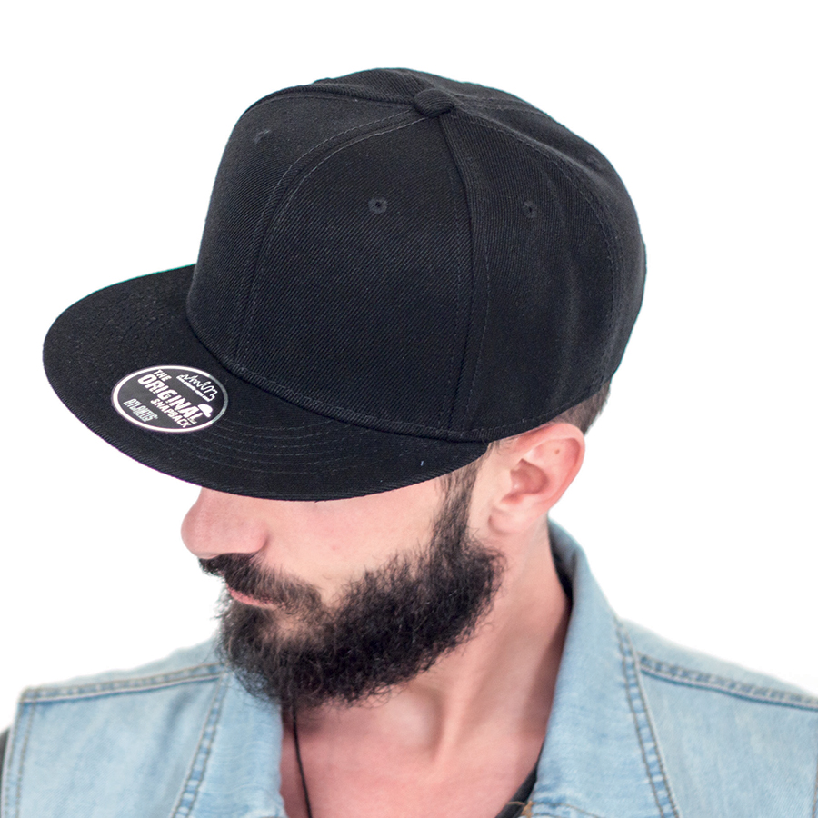 Бейсболка "SNAP BACK" 6 клиньев, плоский козырек, пластиковая застежка пвх, белый с черным, 100% акрил, 400 г/м2