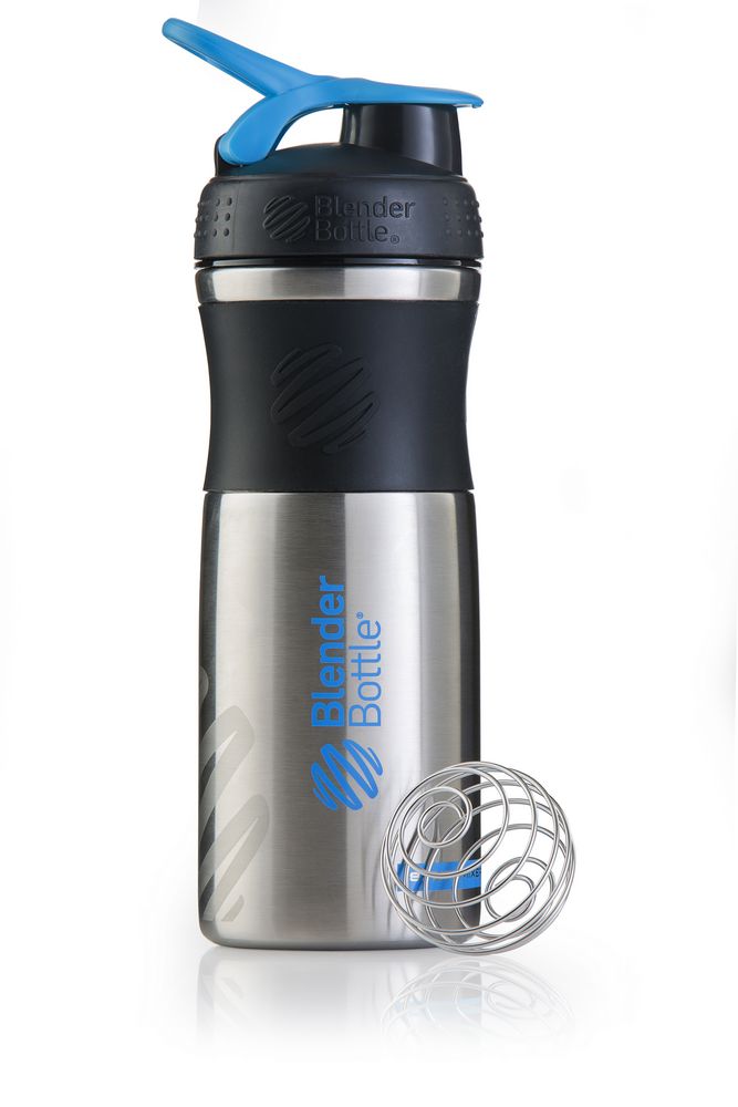 Спортивный шейкер SportMixer Stainless, черный с бирюзовым