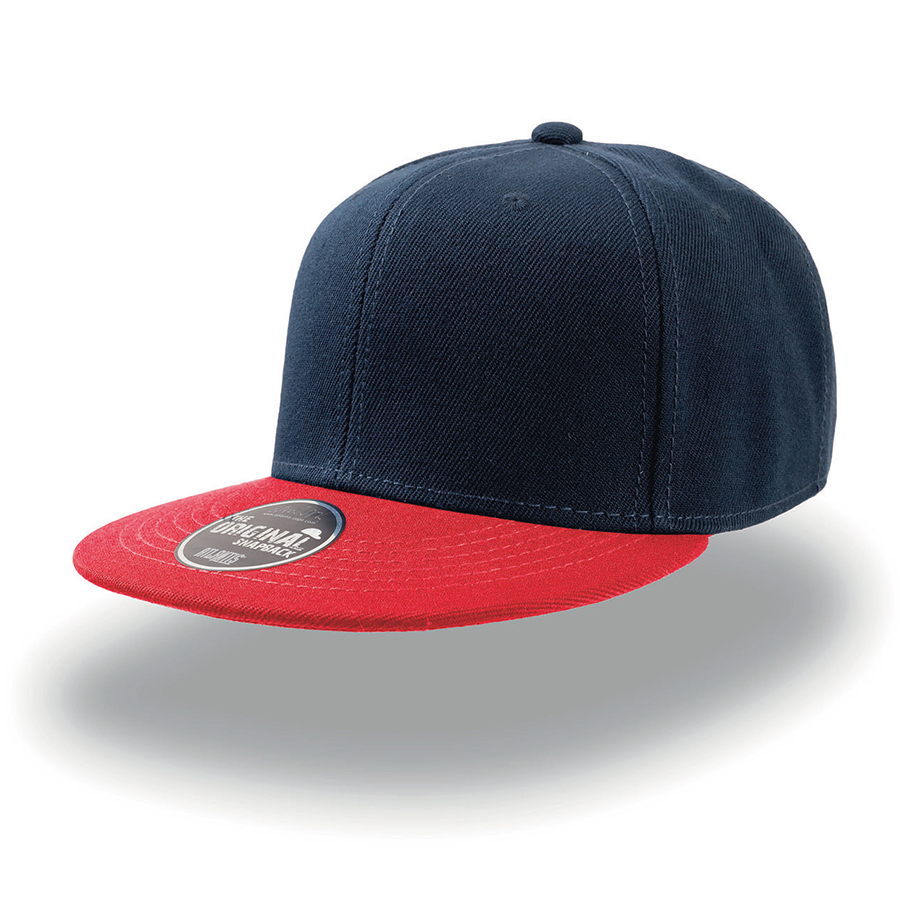 Бейсболка "SNAP BACK" 6 клиньев, плоский козырек, пластиковая застежка пвх, синий с красным, 100% акрил, 400 г/м2