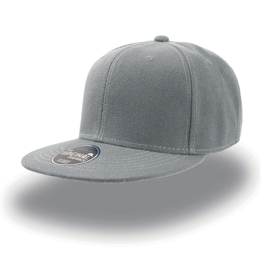 Бейсболка "SNAP BACK" 6 клиньев, плоский козырек, пластиковая застежка пвх,серый, 100% акрил, 400 г/м2