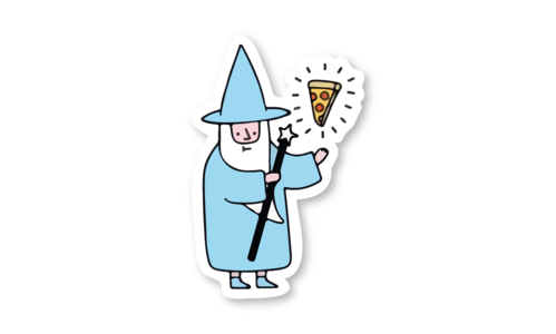 Стикер с лаком №26 Волшебник и пицца